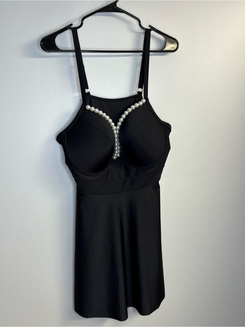 Pearl-Accent Black One-Piece Swimdress